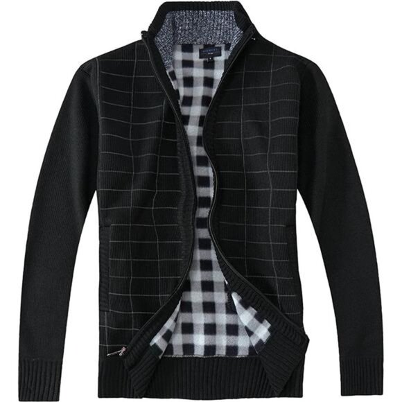 Men's Knitted Regular Fit Cardigan Sweater with Soft Brushed Flannel Lining